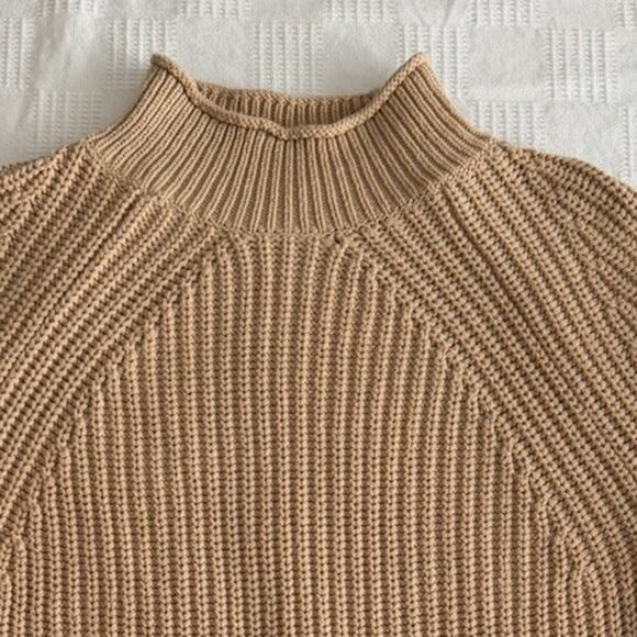 J.CREW Beige Chunky Cotton Knit Sweater Mock Neck Fisherman Preppy Heritage M - Picture 5 of 5